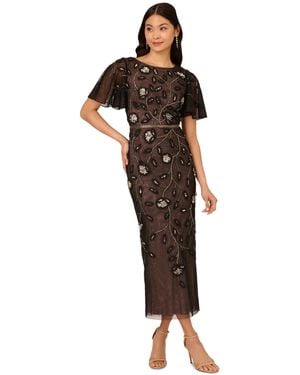 Adrianna Papell Beaded Mesh Column Dress - Multicolor