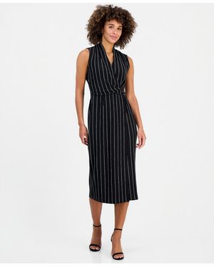Kasper Wrap-front Sleeveless Midi Dress - Black