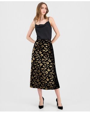 Tahari Sequin A-line Midi Skirt - Black