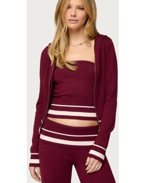 Edikted Kaliya Stripey Knit Zip Up Hoodie - Red
