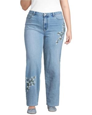 Lands' End Soft Denim Mid Rise Relaxed Straight Leg Embroidered Jeans - Blue