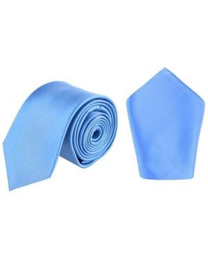 Trafalgar Sutton Solid Color Silk Necktie And Pocket Square Combo - Blue
