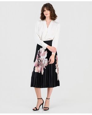 Anne Klein Printed Pleated Midi Skirt - White