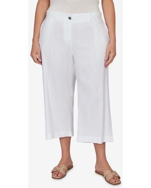 Ruby Rd. Plus Size Stretch Linen Wide-leg Fly-front Capri Pants - White