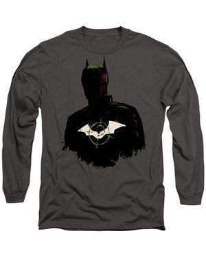 Batman The Silhouette With Riddler Logo Long Sleeve Tee / T-shirt - Gray