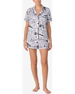 DKNY Short-sleeve Notch Collar Top & Boxers - Blue