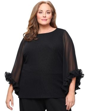 Alex Evenings Plus Size Boat Neck Metallic Top - Black