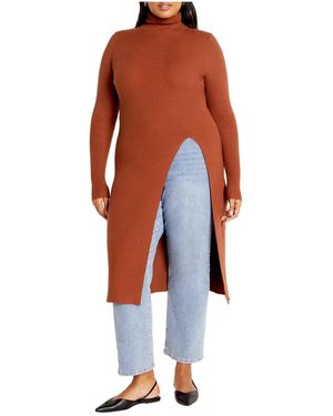 City Chic Plus Size Longline Split Sweater - Orange