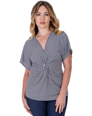 売れ筋商品|||２４セブンコンフォート カットソー トップス レディース Petite Blue Print Pleated Crew Neck Back Closure Sleeveless Top Blue Multi 24seven Comfort Apparel Petite Blue Print Pleated Crew Neck