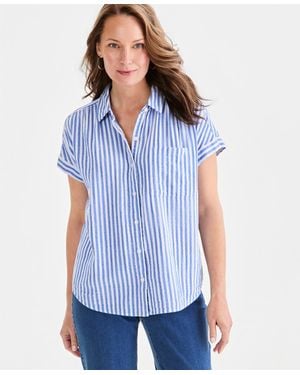 Style & Co. Petite Cotton Gauze Camp Shirt - Blue