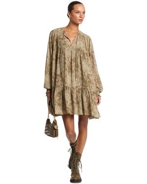 Michael Kors Long-sleeve Tiered Floral Mini Dress - Natural