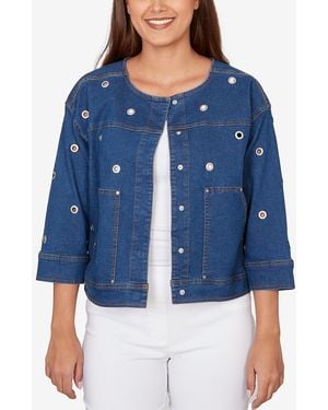 Ruby Rd. Petite Grommet Detail Stretch Denim Jacket - Blue