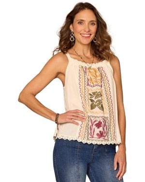 Democracy Ruched Square Neck Embroidered Tank Top - White