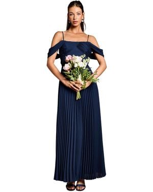Coast Bardot Pleated Maxi Bridesmaid Dress - Blue