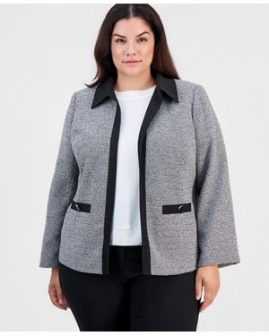 Kasper Plus Size Tweed Open-front Blazer - Gray