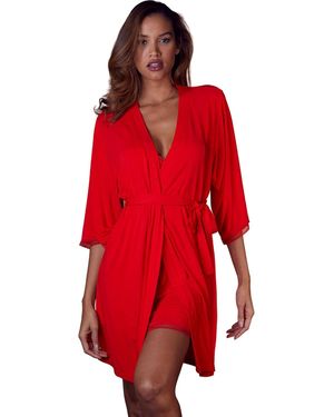 Lascana Viscose Lace Trim Everyday Comfort Robe - Red