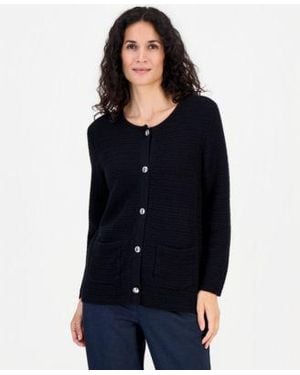 Kasper Collarless Button Front Cardigan - Black