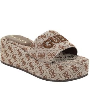 Guess Bintai Platform Slide Wedge Sandals - Brown