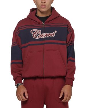 carre Varsity Stripe Oversized Full Zip Hoodie - Red
