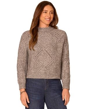 Democracy Double-layered Cable-knit Mock-neck Sweater - Brown
