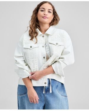 And Now This Plus Size Crocheted Denim Jacket - White