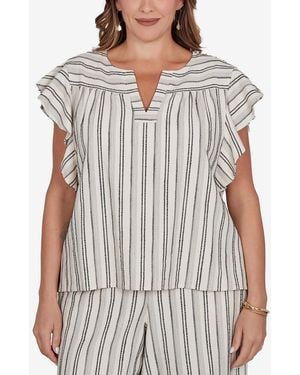 Ruby Rd. Plus Size Flutter Sleeve Textured Stripe Top - Gray