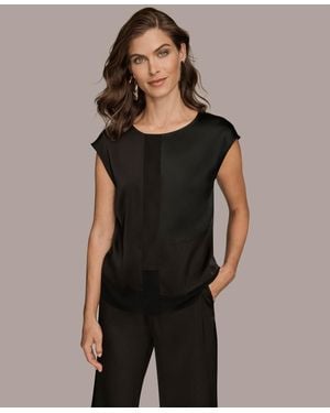 Donna Karan Cap Sleeve Scoop Neck Top - Black