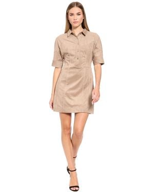 Luxely Collared Button-front Short-sleeve Shirt Dress - Natural