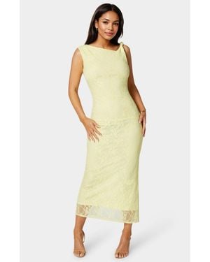Bebe Twist Sleeve Lace Midi Dress - Yellow