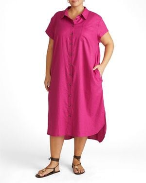 UNIVERSAL STANDARD Plus Size Dune Linen Shirtdress - Pink