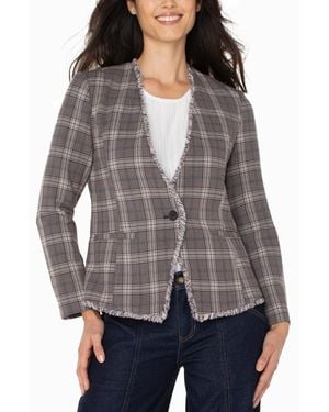 Liverpool Los Angeles Collarless Fray-trim Fitted Blazer - Gray