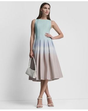 DKNY Sleeveless Pleated Boat Neck Midi Dress - White