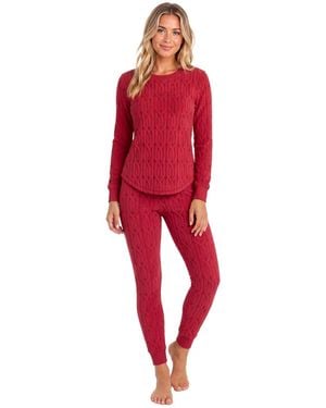 Roudelain Superspan Cable-knit Long-sleeve Pajama Set - Red