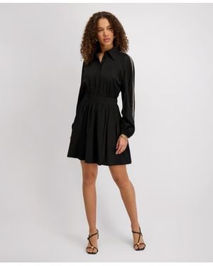 Kensie Long-embellished-sleeve A-line Dress - Black