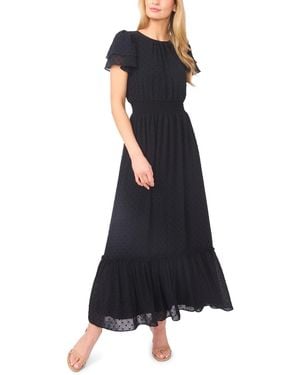 Cece Double Ruffle Short-sleeve Crew Neck Maxi Dress - Blue