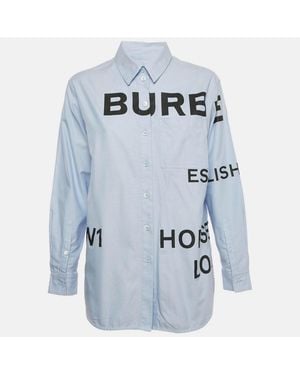 Pre-owned Burberry Horseferry Cotton Button Front Shirt - Blue