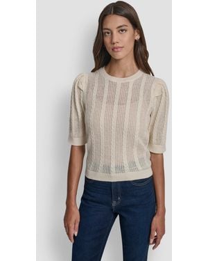 DKNY Mixed Stitch Puff-sleeve Sweater - Natural