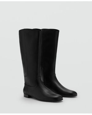 Mango Zipper Leather Boots - Black