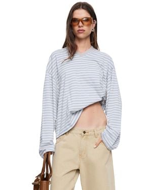 Lioness Bloom Striped V-neck Long-sleeve T-shirt - Blue
