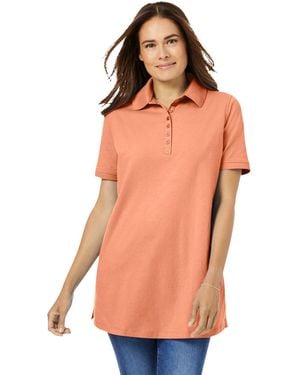 Woman Within Plus Size Within Perfect Short-sleeve Polo Shirt - Orange