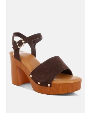 Rag & Co Daniela Suede High Block Sandals In Beige - Brown