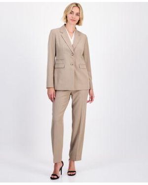 Anne Klein Pinstriped Two Button Blazer Straight Leg Ankle Pants - Natural