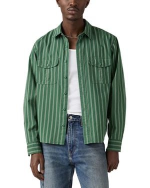 Levi's Morro Relaxed Fit Cropped Long Sleeve Striped Button-front Shirt - Green