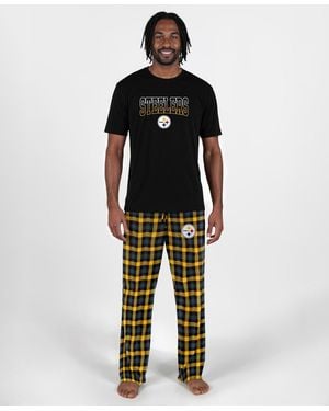 Concepts Sport Pittsburgh Steelers Highland Plaid Crewneck T-shirt And Pants - Black