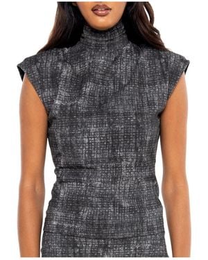 DAI MODA Scratch Sleeveless Zip Turtleneck Top - Black