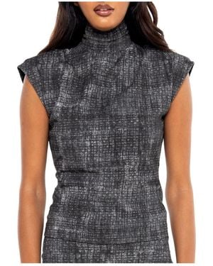 DAI MODA Scratch Sleeveless Zip Turtleneck Top - Black