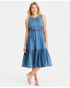 On 34th Denim Tiered Cutout Midi Dress - Blue
