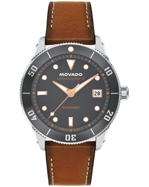 Movado Calendoplan S Swiss Automatic Cognac Leather Watch - Gray