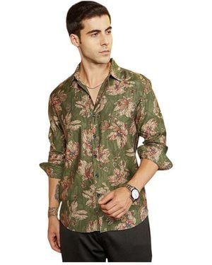 Campus Sutra Olive Withering-bloom Shirt - Green