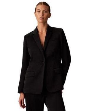 Calvin Klein Slim Fit Notch Collar Satin Blazer - Black